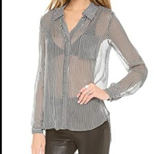 DVF Diane Von Furstenberg Lorelei Two Black/White Silk Striped SheerBlouse Sz.10